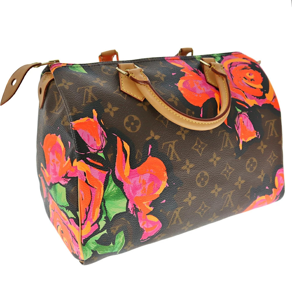 Louis Vuitton Brown Pink Rose Graphic Paint Speedy Flower Neon Orange Pink